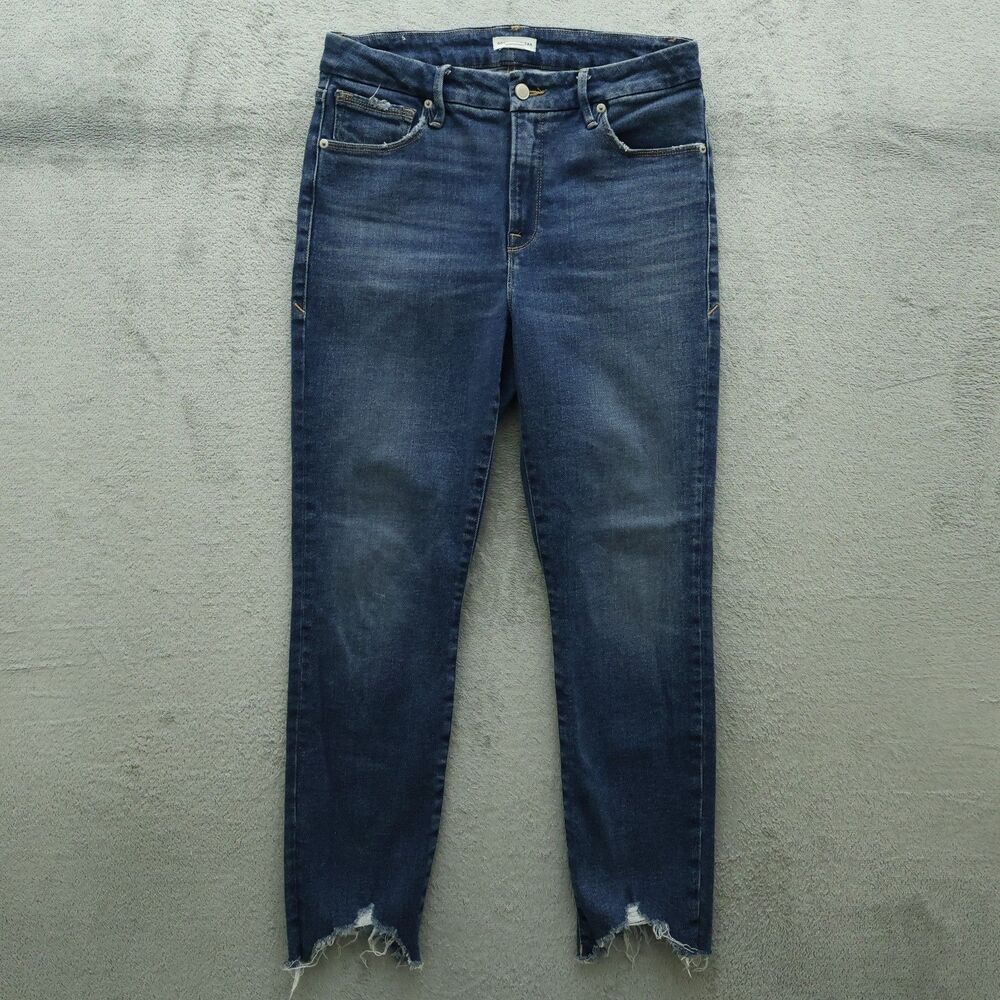 Good American Jeans Women's 8/29 High-Rise Skinny Denim 27" Inseam Distressed